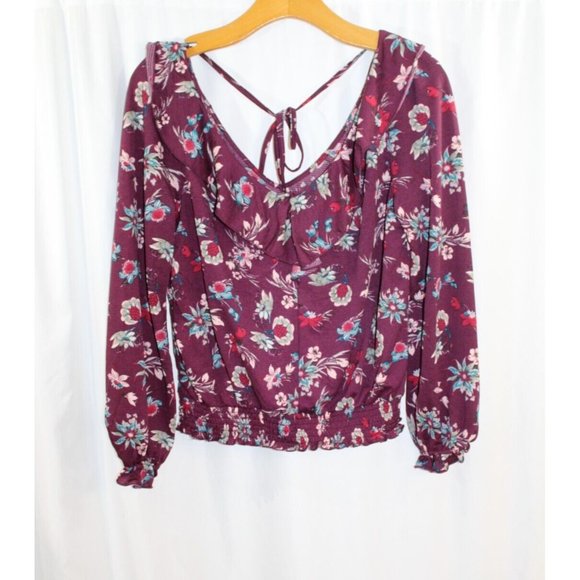 MELLODAY Tops - Melloday Womens Multicolor Floral Long Sleeve Smocked Waist Blouse S NWT